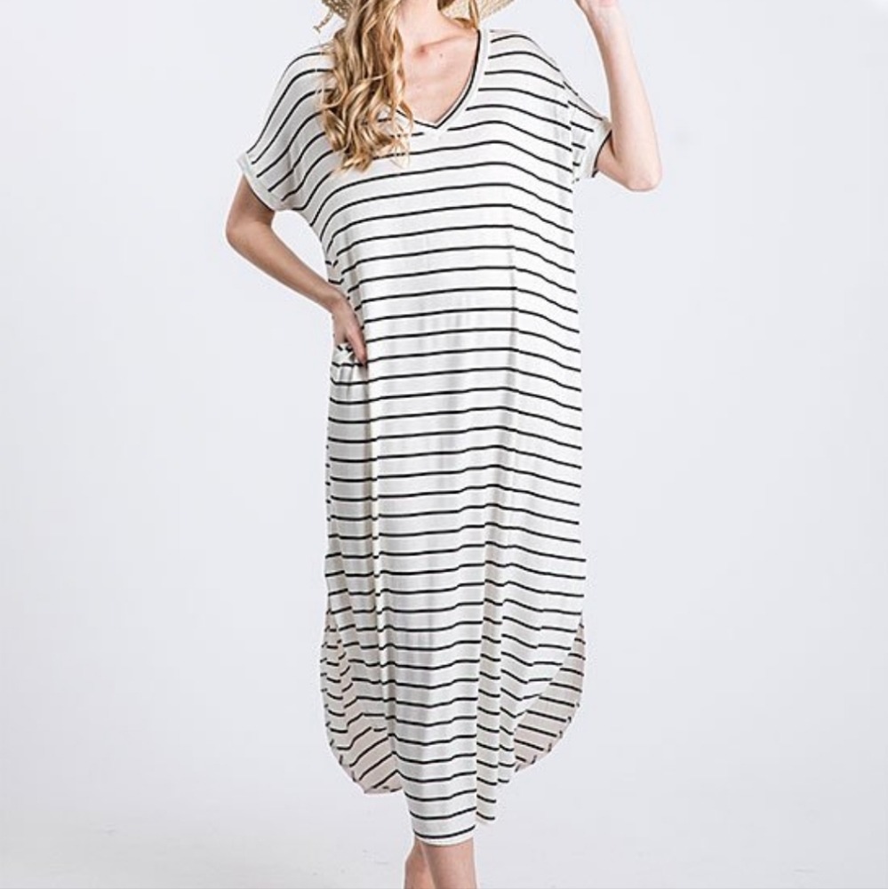 Black & Ivory Striped Maxi Dress